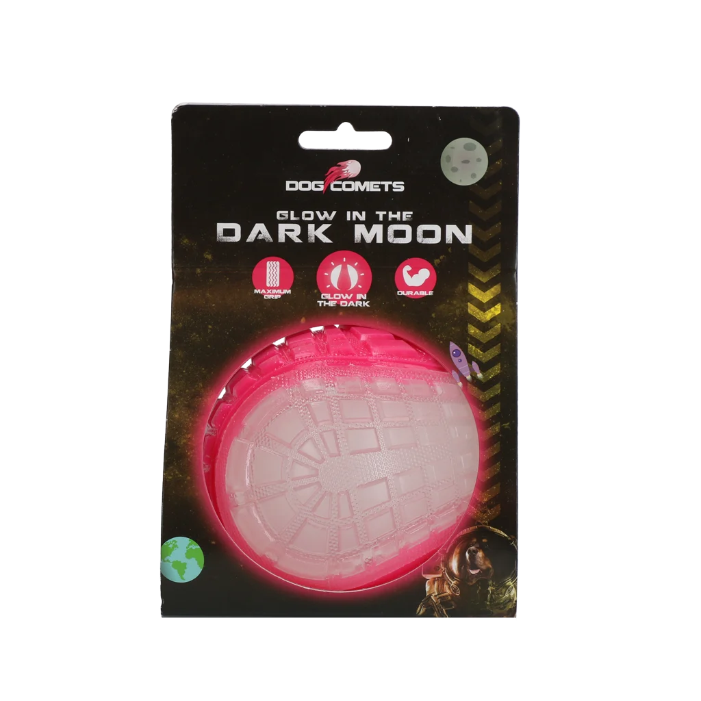 COME017Q.png Leuchtender Hundeball mit Quietscher, L 10 cm, Rosa – Dog Comets Glow In The Dark Moon Ball – Bild 1