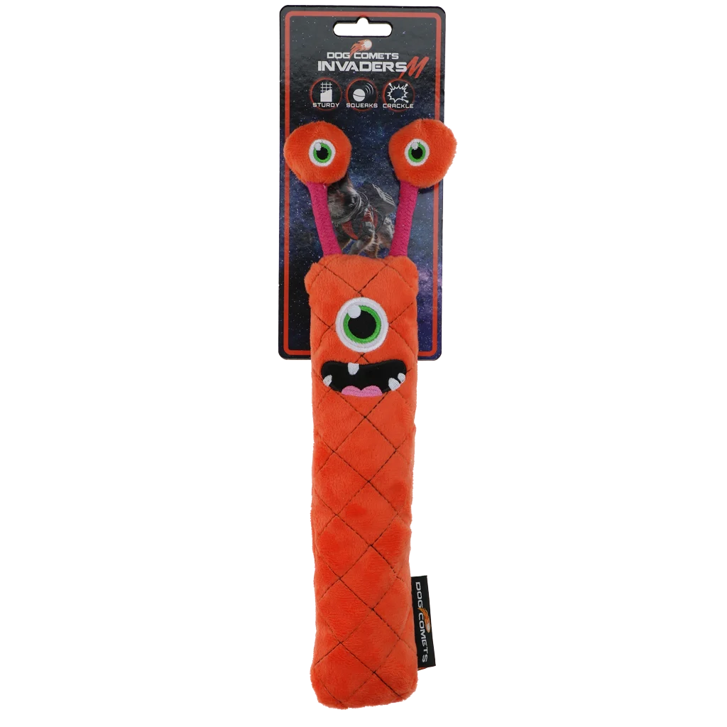 Plüsch Wurfstab für Hunde mit Quietscher, Orange M, 22,5 cm – Dog Comets Invaders – Bild 1