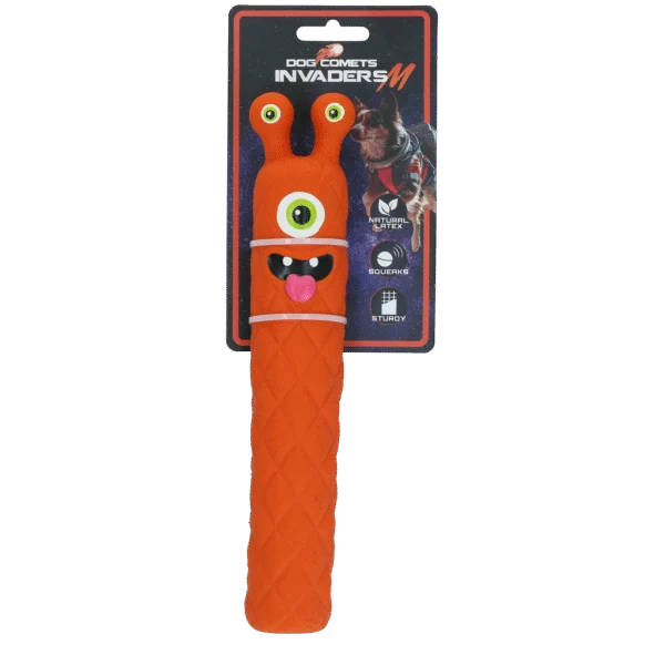 Latex Hundespielzeug mit Quietscher, Orange M – Dog Comets Latex Invaders