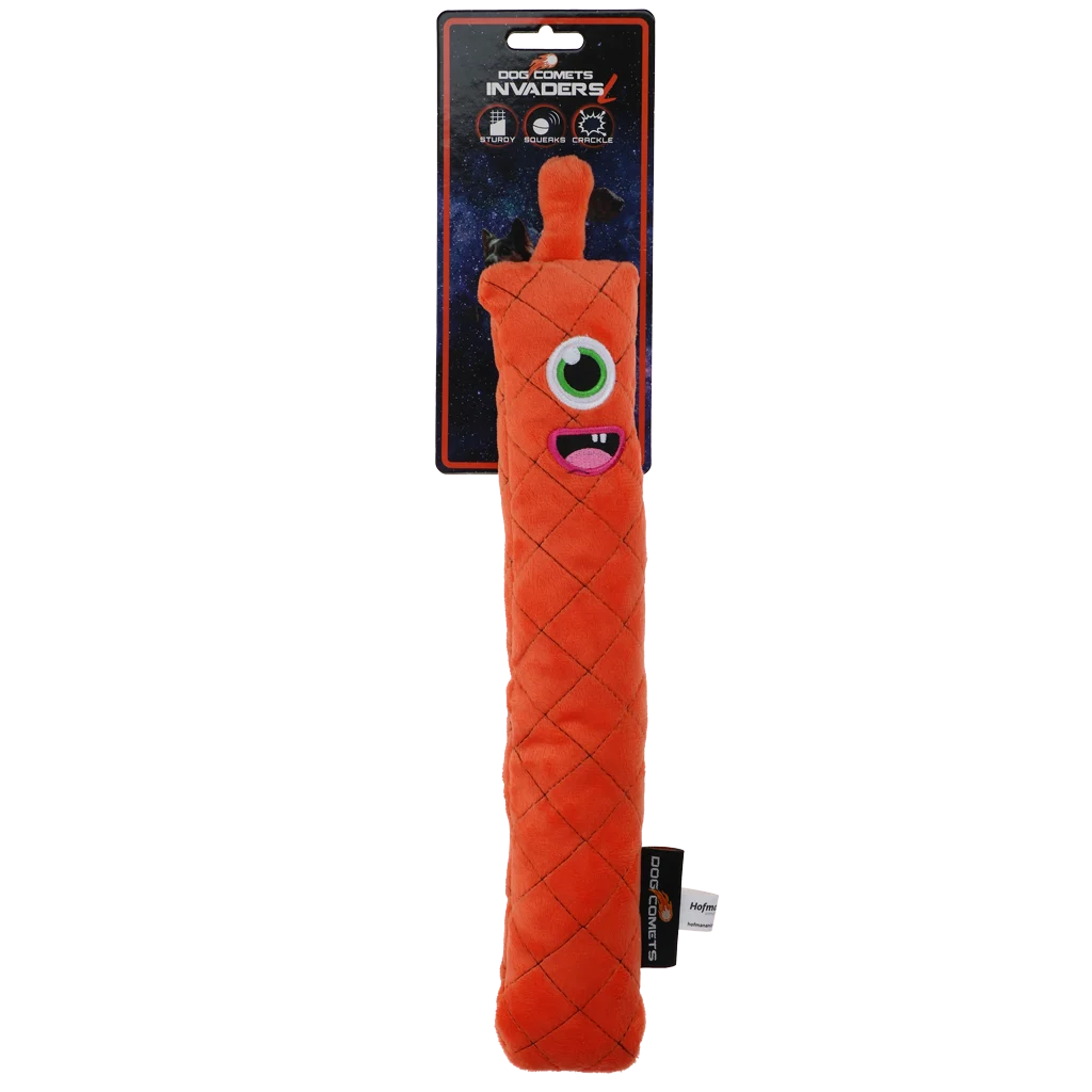 Wurfspielzeug für Hunde aus Plüsch mit Quietscher, Orange L, 32 cm – Dog Comets Invaders – Bild 1