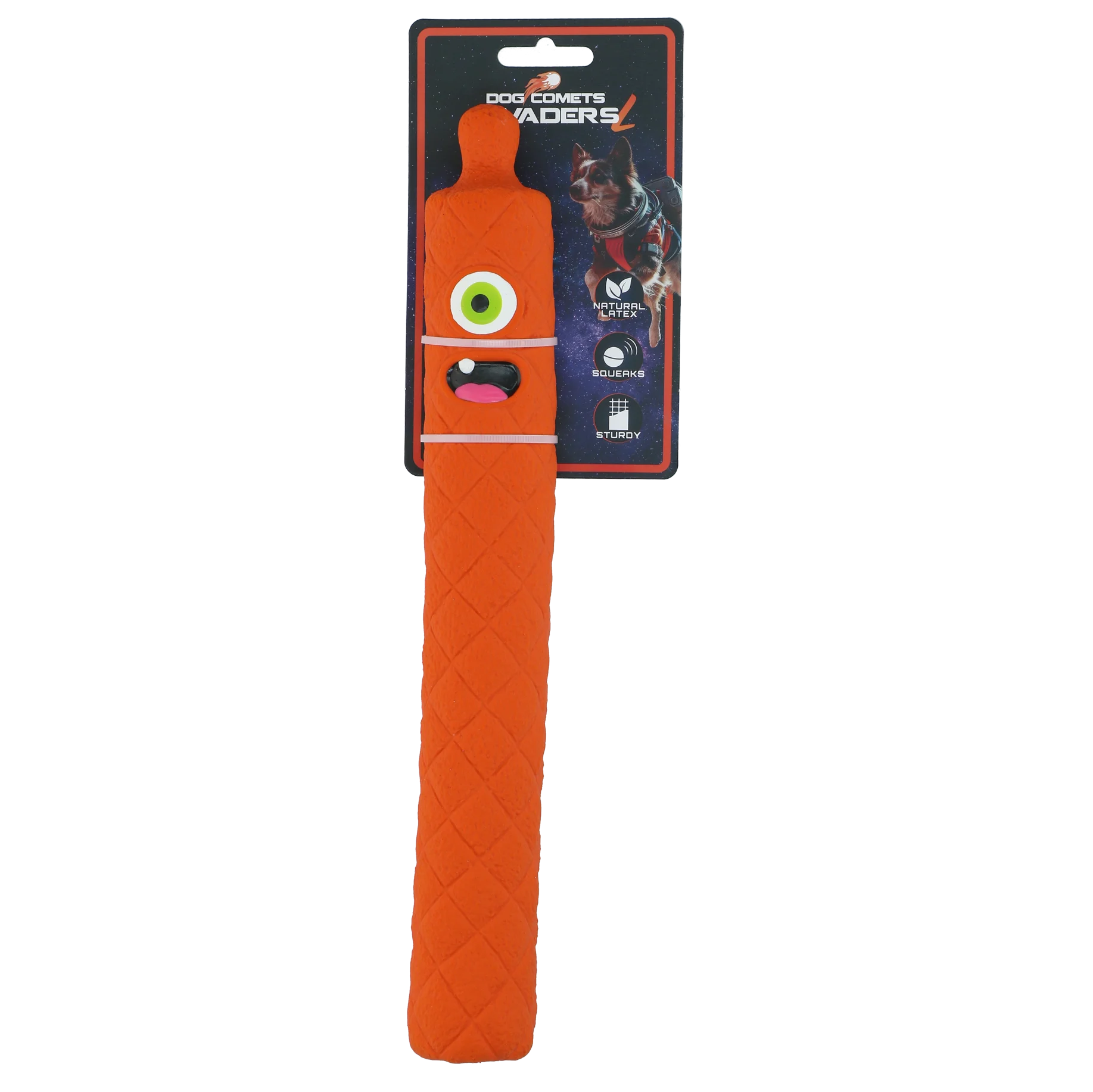 COME0181CL.png Latex Hundespielzeug mit Quietscher, Orange L – Dog Comets Latex Invaders – Bild 1