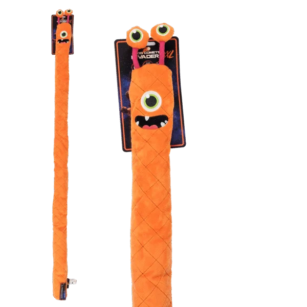 Großes Plüsch Kuscheltier für Hunde mit 3 Quietschern, Orange, 150 cm – Dog Comets Invaders XXL