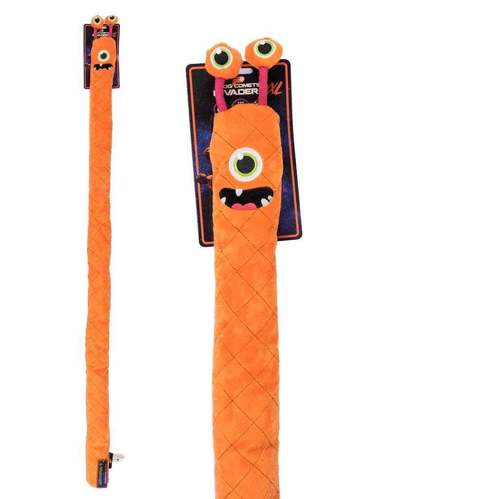 Großes Plüsch Kuscheltier für Hunde mit 3 Quietschern, Orange, 150 cm – Dog Comets Invaders XXL – Bild 1