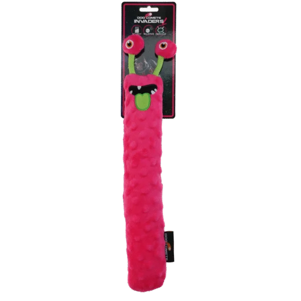 Plüsch Wurfspielzeug für Hunde mit Quietscher, Rosa L, 32 cm – Dog Comets Invaders