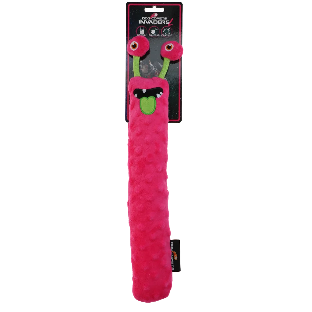 Plüsch Wurfspielzeug für Hunde mit Quietscher, Rosa L, 32 cm – Dog Comets Invaders – Bild 1