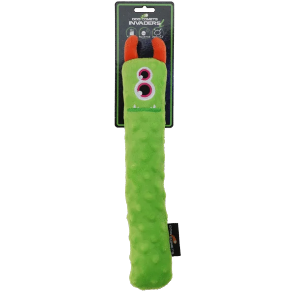 Plüsch Wurfspielzeug für Hunde mit Quietscher, Grün L, 32 cm – Dog Comets Invaders