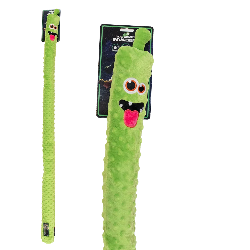 COME0183E-1-2.png Großes Plüschhundespielzeug mit 3 Quietschern, Grün, 150 cm – Dog Comets Invaders XXL – Bild 1