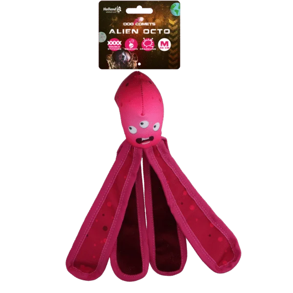 Hundespielzeug mit Quietscher und knisternden Tentakeln, 28 cm, Rosa – Dog Comets Alien Octo