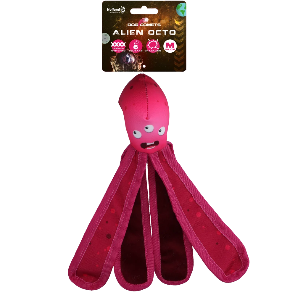 COME018K.png Hundespielzeug mit Quietscher und knisternden Tentakeln, 28 cm, Rosa – Dog Comets Alien Octo – Bild 1