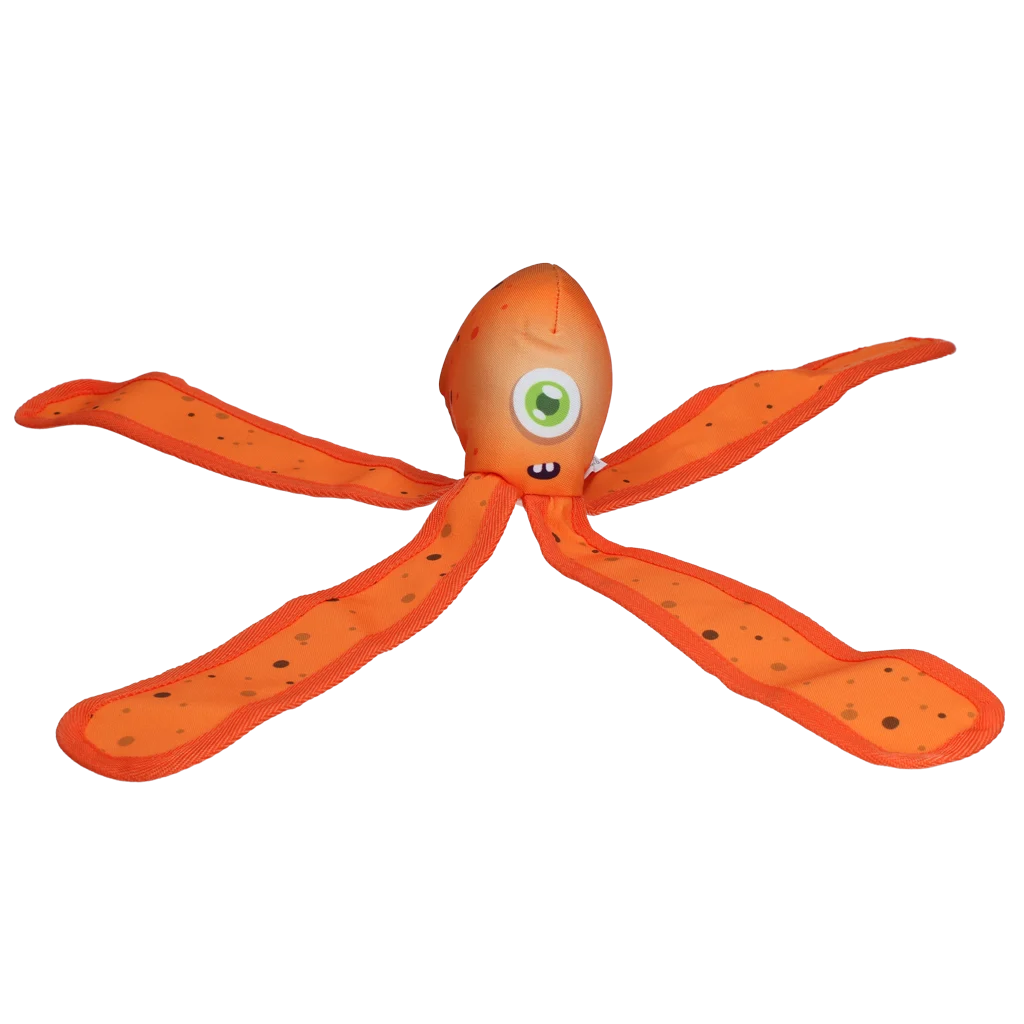 Hundespielzeug mit Quietscher und knisternden Tentakeln, L 37 cm, Orange – Dog Comets Alien Octo – Bild 2