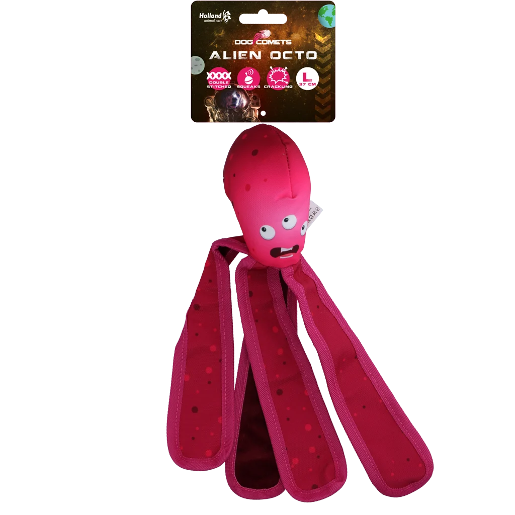 Hundespielzeug mit Quietscher und knisternden Tentakeln, L 37 cm, Rosa – Dog Comets Alien Octo – Bild 1