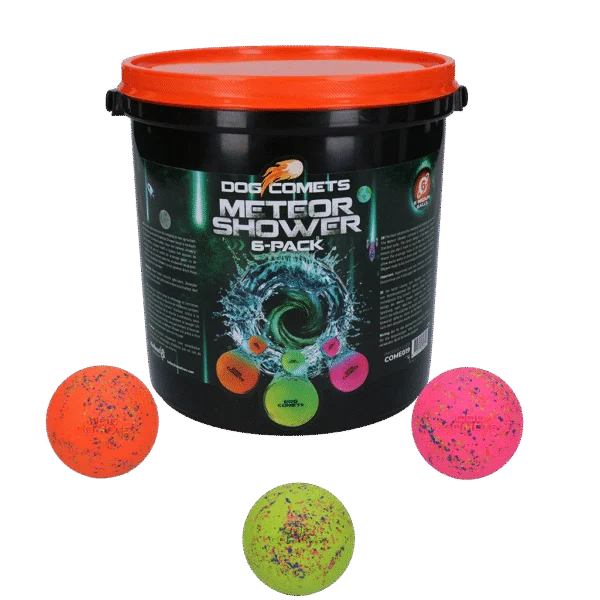 Hundebälle aus Gummi mit Eimer, 6 Stück M – Dog Comets Meteor Shower