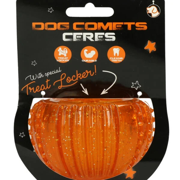 Belohnungsspielzeug aus TPR Gummi, Orange, ø 7 cm – Dog Comets Ceres - Treat Locker