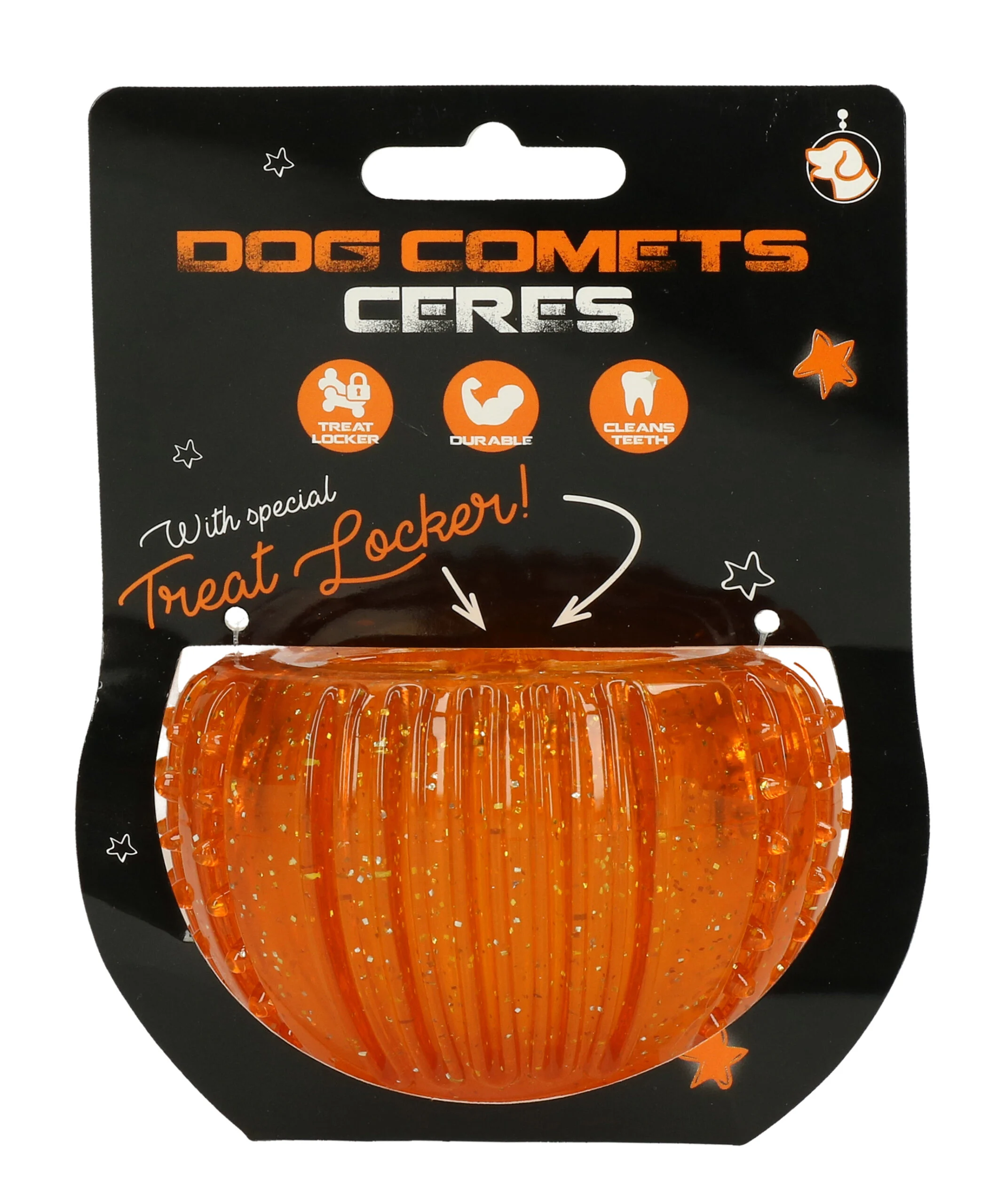 Belohnungsspielzeug aus TPR Gummi, Orange, ø 7 cm – Dog Comets Ceres - Treat Locker – Bild 1