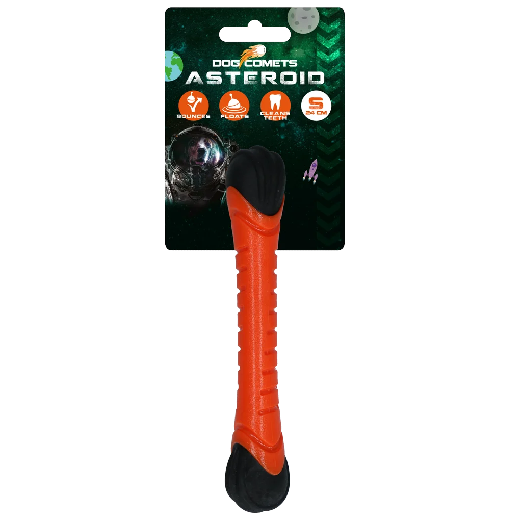 COME035A.png Wurfspielzeug für Hunde mit Quietscher, 24 cm, Orange – Dog Comets Asteroid – Bild 1