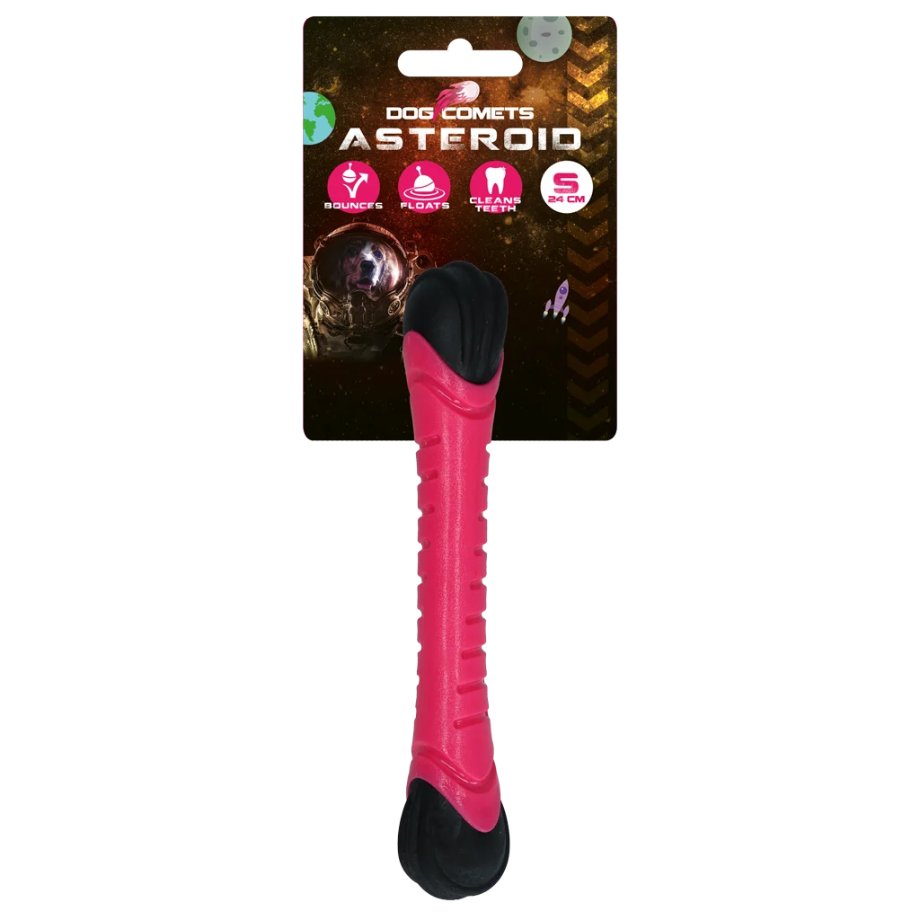 COME035B.png Wurfstab für Hunde mit Quietscher, 24 cm, Pink – Dog Comets Asteroid – Bild 1