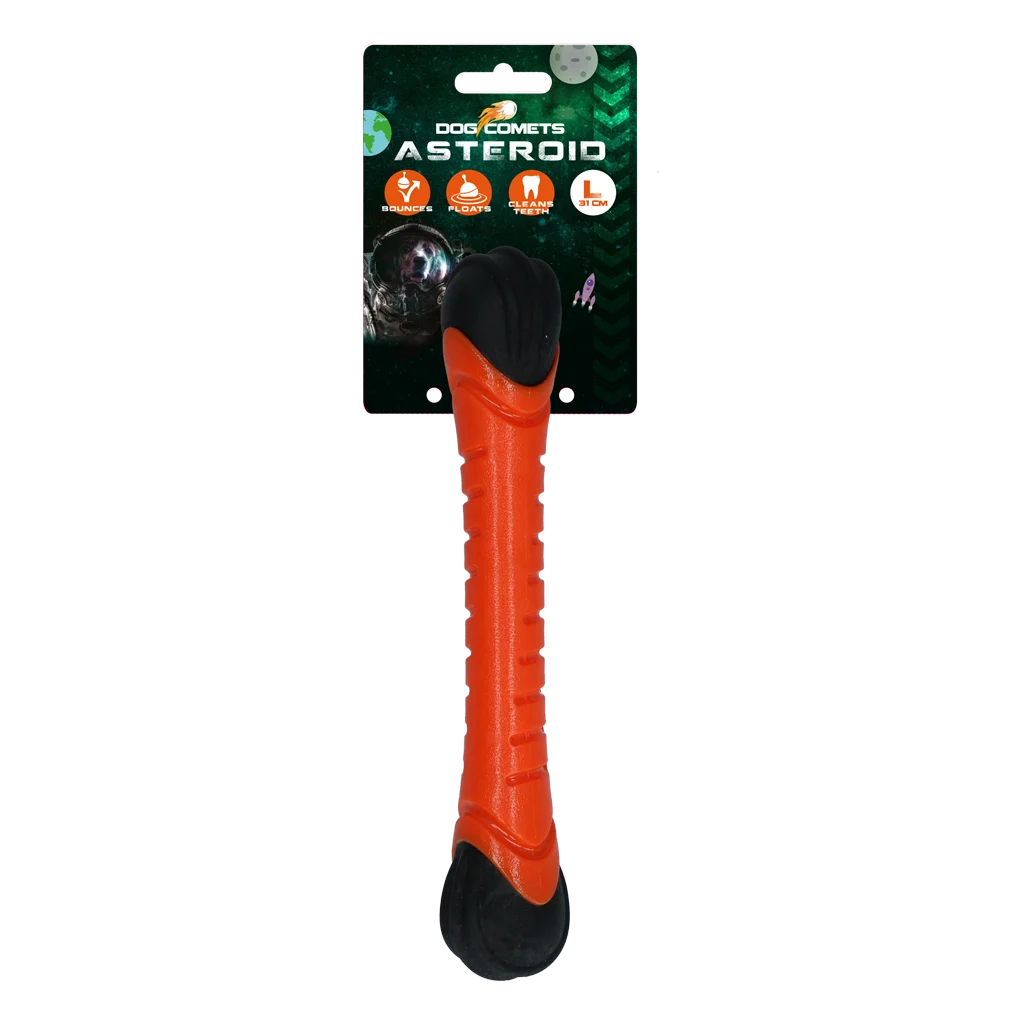 COME035D.png Wurfstick für Hunde mit Quietscher, 31 cm, Orange – Dog Comets Asteroid – Bild 1