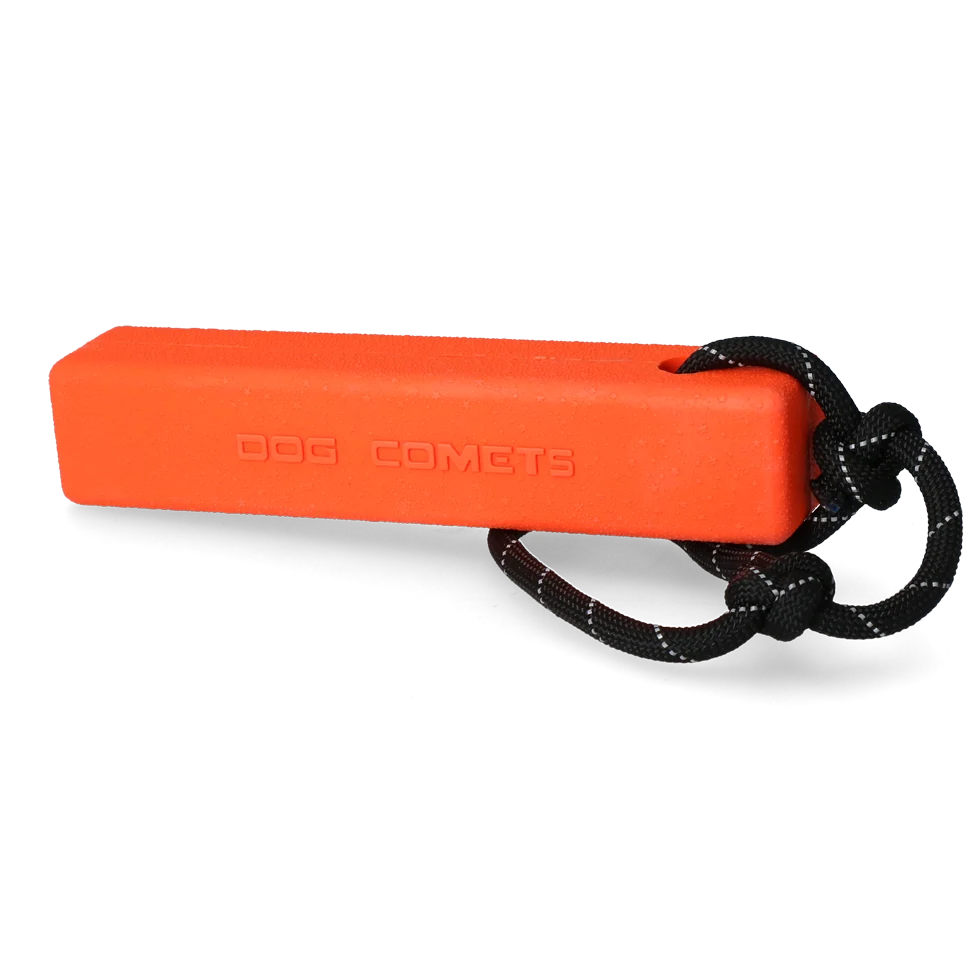Apportierdummy mit Seil, schwimmfähig, 20 x 4 x 4 cm, Orange – Dog Comets Orion – Bild 5