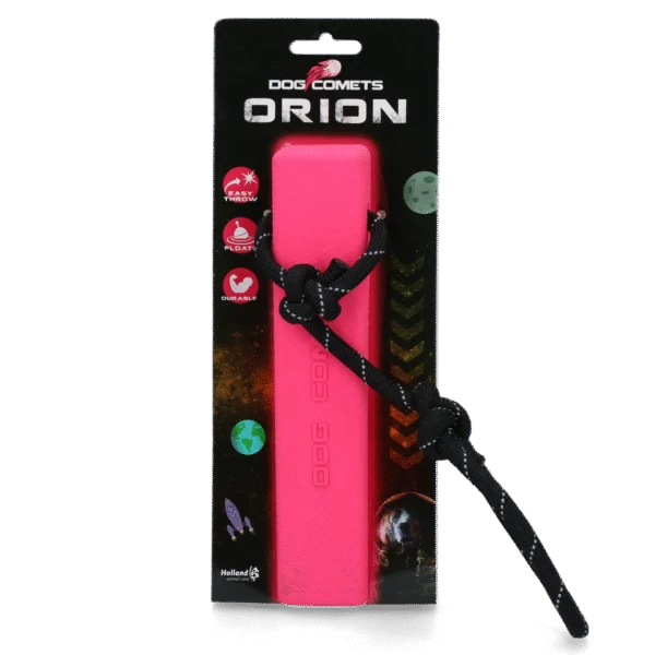 Apportierdummy mit Seil, schwimmfähig, 20 x 4 x 4 cm, Rosa – Dog Comets Orion