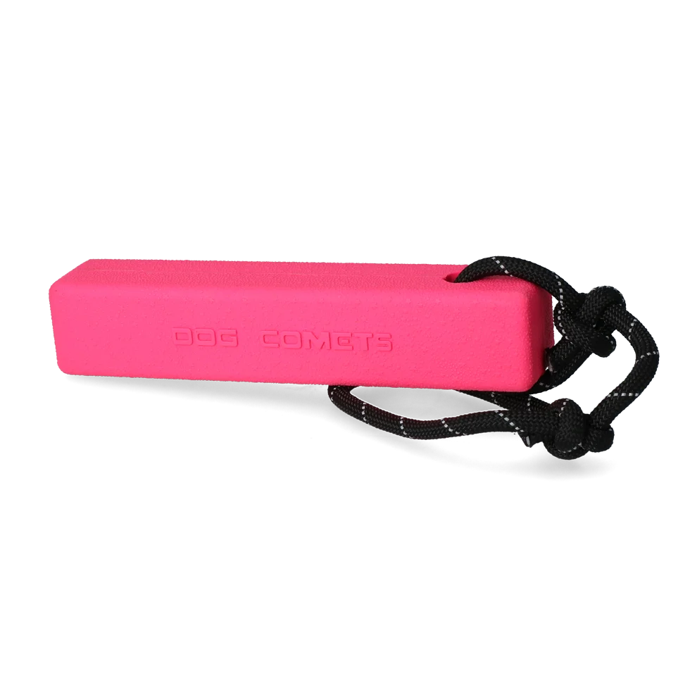 Apportierdummy mit Seil, schwimmfähig, 20 x 4 x 4 cm, Rosa – Dog Comets Orion – Bild 2