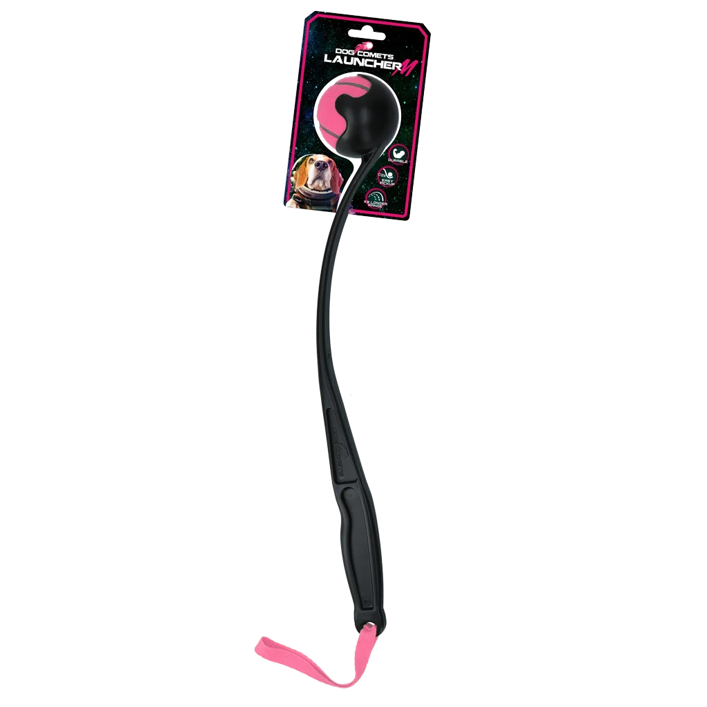 COME058B.png Ballwerfer für Hunde mit Tennisball M, 48 cm, Rosa – Dog Comets Launcher – Bild 1