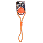 Hundeball mit reflektierendem Seil, schwimmfähig, Orange – Dog Comets Vortex Loop