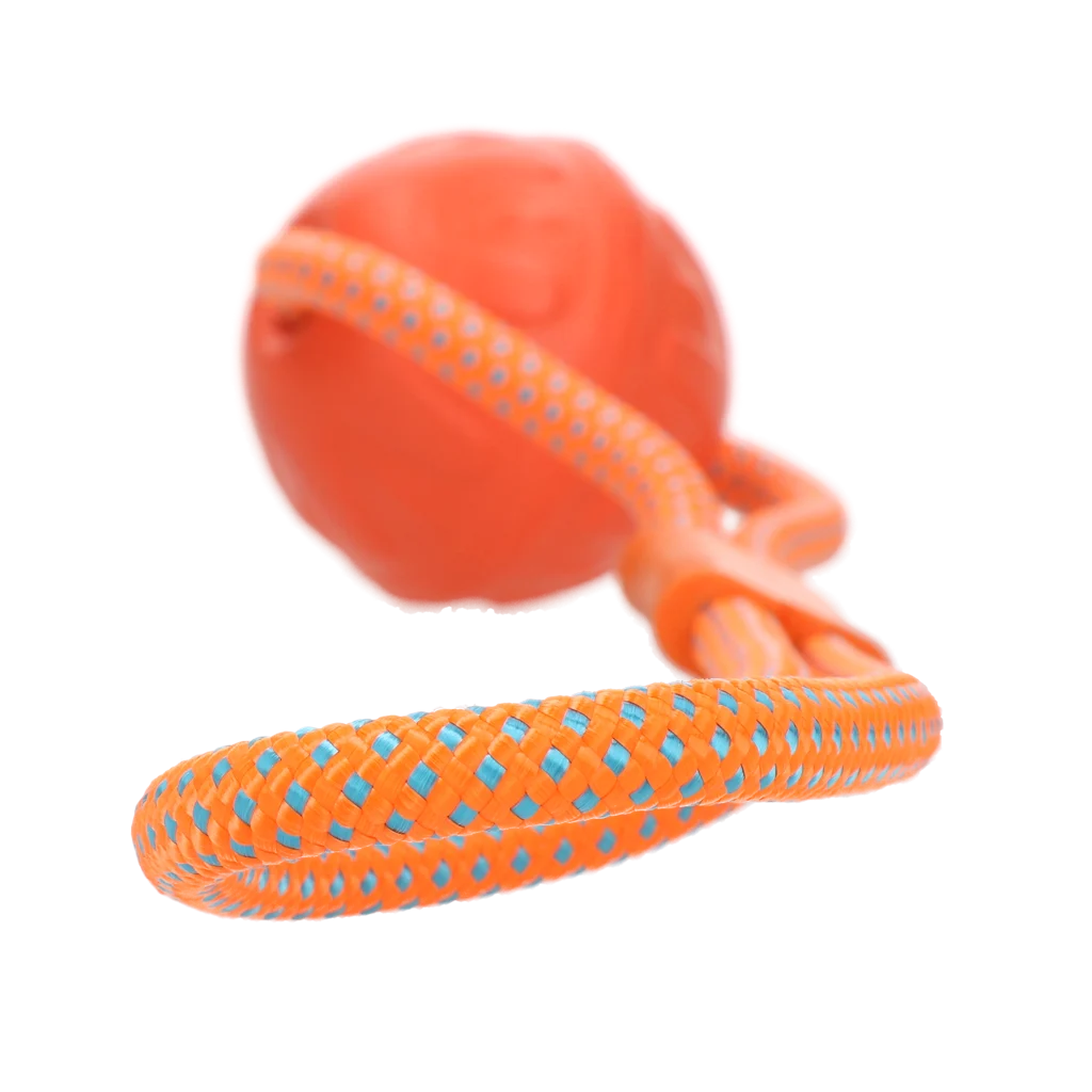 Hundeball mit reflektierendem Seil, schwimmfähig, Orange – Dog Comets Vortex Loop – Bild 2