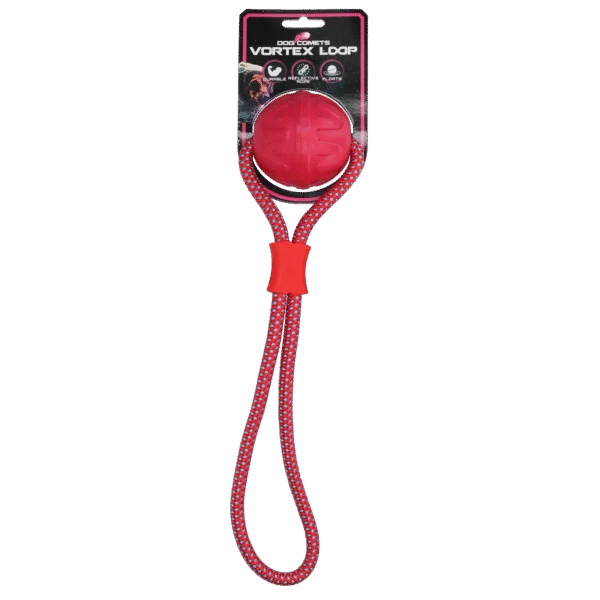 Hundeball mit reflektierendem Seil, schwimmfähig, Rosa – Dog Comets Vortex Loop