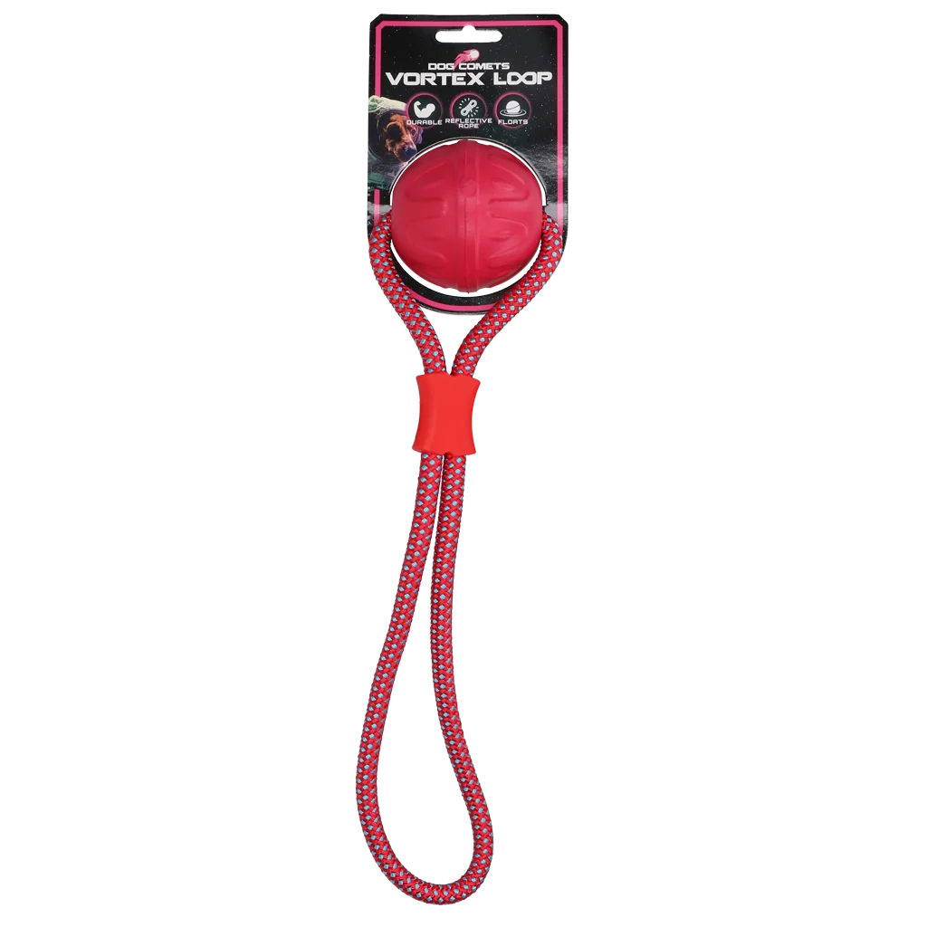 COME059L.png Hundeball mit reflektierendem Seil, schwimmfähig, Rosa – Dog Comets Vortex Loop – Bild 1