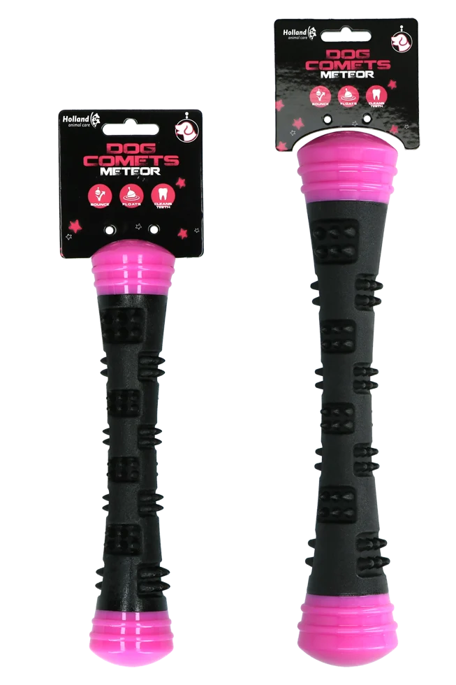 Wurfstock aus Gummi mit Quietscher, S 23 cm, Pink – Dog Comets Meteor – Bild 2