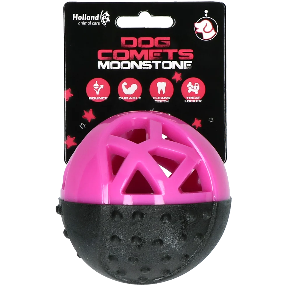 COME062.png Gummiball für Hunde mit Quietschie, rosa – Dog Comets Moonstone – Bild 1