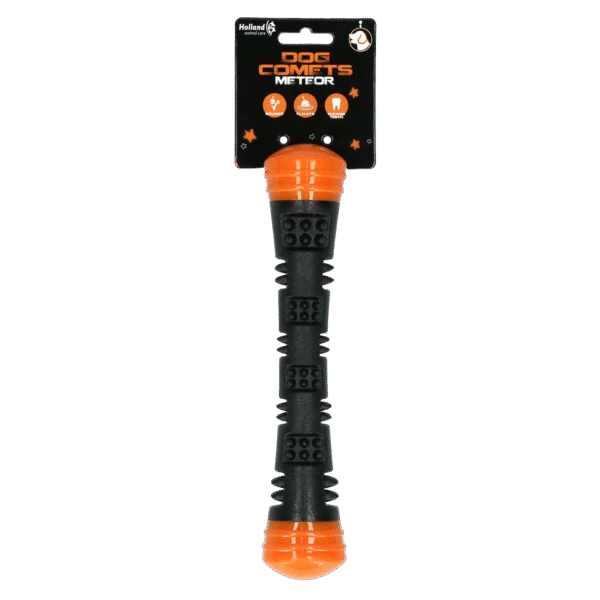 Wurfstange aus Gummi mit Quietscher, S 23 cm, Orange – Dog Comets Meteor