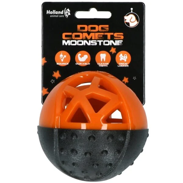 Gummiball für Leckerlis mit Quietscher, Orange – Dog Comets Moonstone