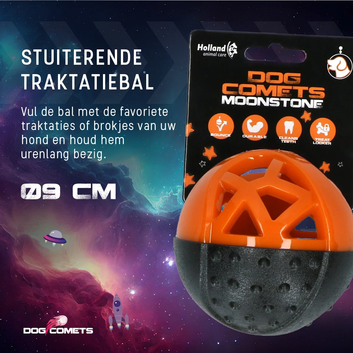 Gummiball für Leckerlis mit Quietscher, Orange – Dog Comets Moonstone – Bild 4