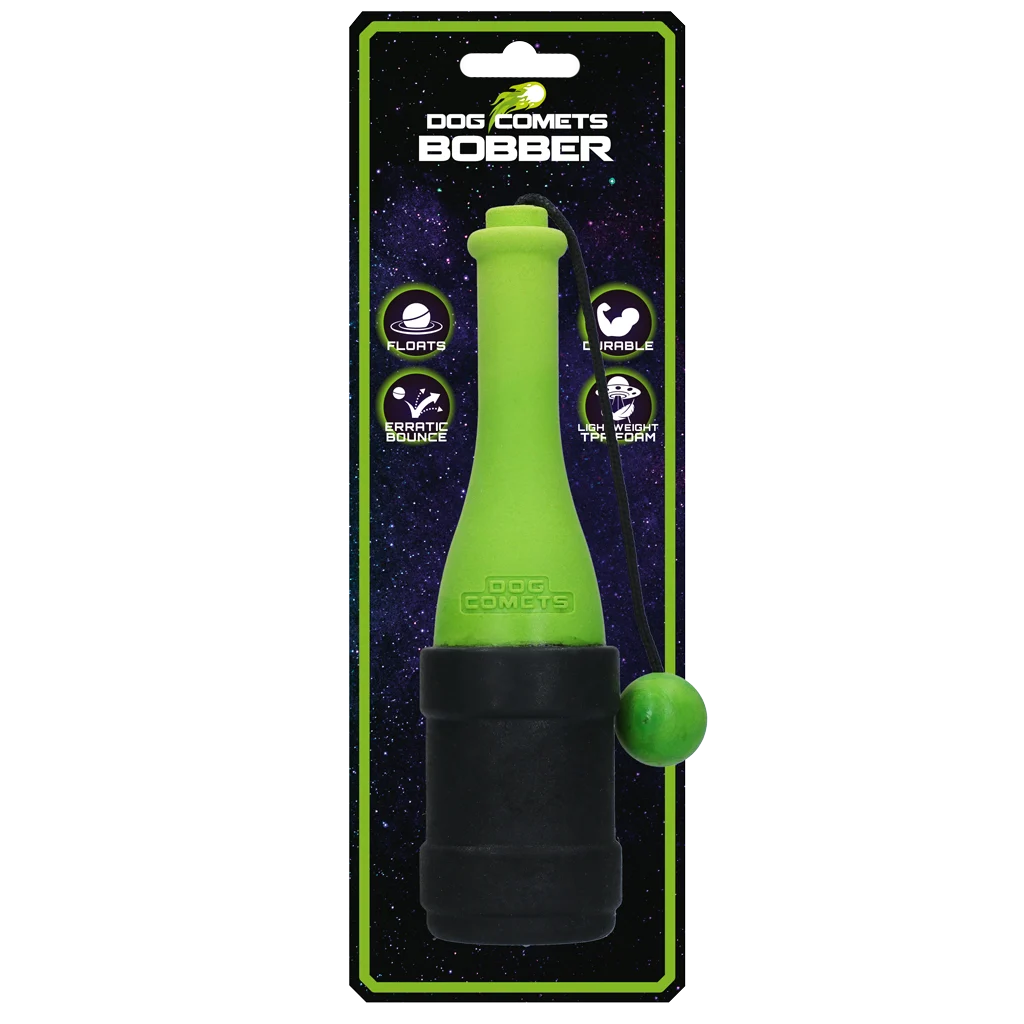 COME077A.png Apportierspielzeug mit Seil fürs Wasser, 23 cm, Grün – Dog Comets Bobber – Bild 1