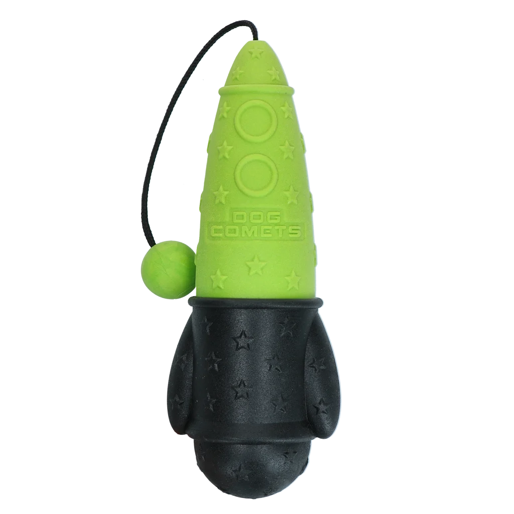 Apportierspielzeug mit Wurfkordel, schwimmfähig, Ø 65 x 235 mm, Grün – Dog Comets Bobber Rocket – Bild 2