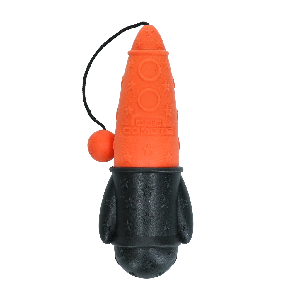 Apportierspielzeug mit Wurfseil, schwimmfähig, Ø 65 x 235 mm, Orange – Dog Comets Bobber Rocket – Bild 2