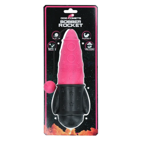 Apportierspielzeug mit Kordel, schwimmfähig, Ø 65 x 235 mm, Rosa – Dog Comets Bobber Rocket