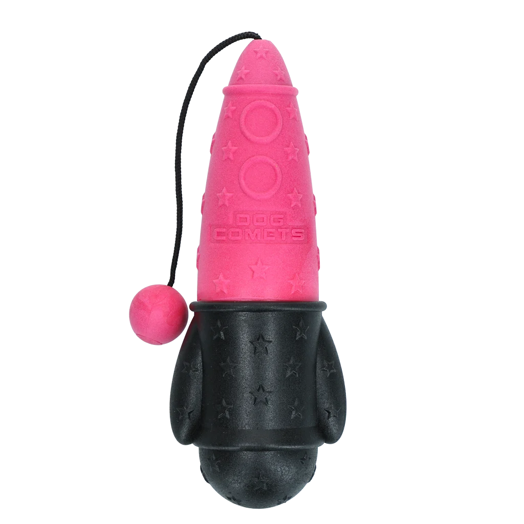 Apportierspielzeug mit Kordel, schwimmfähig, Ø 65 x 235 mm, Rosa – Dog Comets Bobber Rocket – Bild 2