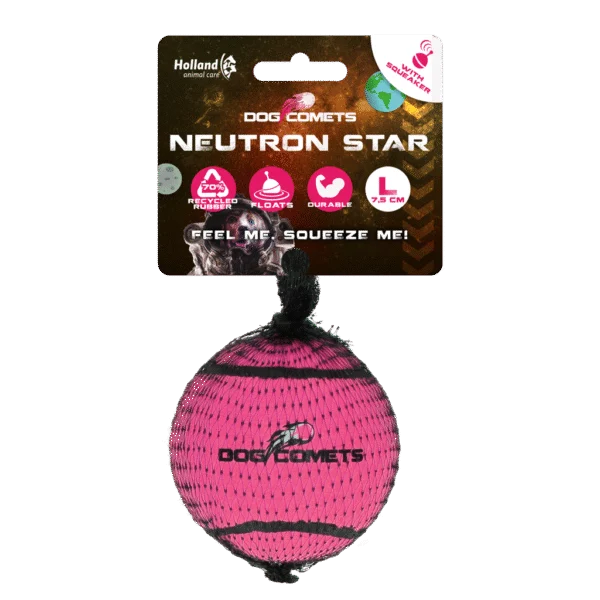 Tennisball mit Quietscher und Gummirand, Rosa L, 7,5 cm – Dog Comets Neutron Star