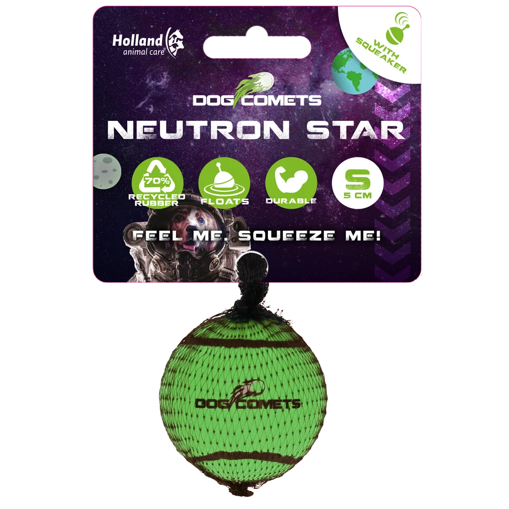 COME081AS.png Hundetennisball mit Quietscher S, Ø 5 cm, Grün – Dog Comets Neutron Star – Bild 1