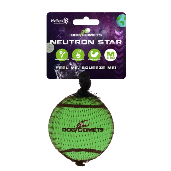 Tennisball mit Quietscher und Gummirand, Grün, M, 6 cm – Dog Comets Neutron Star