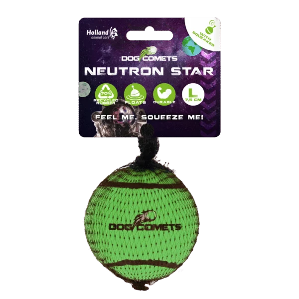 Tennisball mit Quietscher und Gummirand, Grün, L, 7,5 cm – Dog Comets Neutron Star