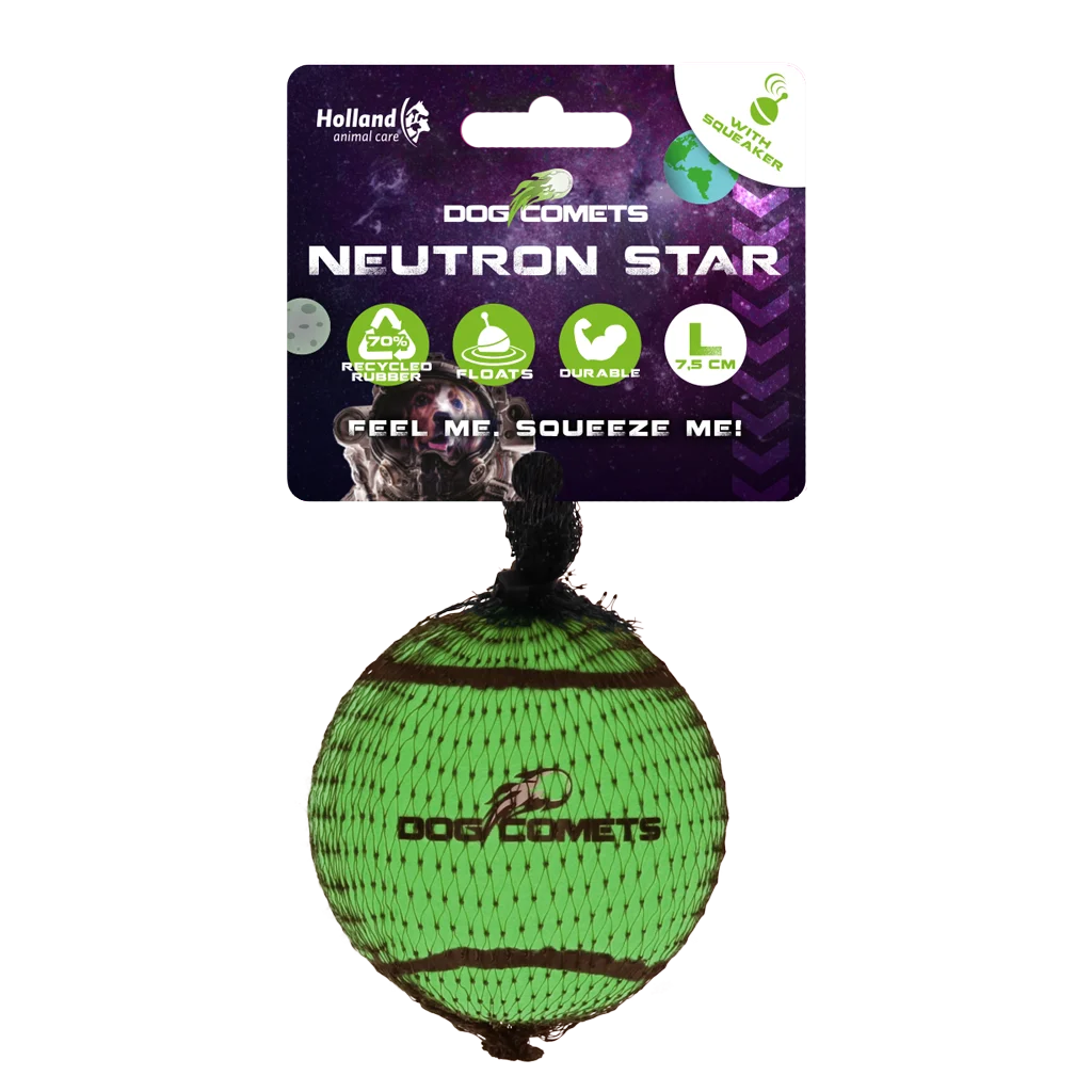 COME081BL.png Tennisball mit Quietscher und Gummirand, Grün, L, 7,5 cm – Dog Comets Neutron Star – Bild 1