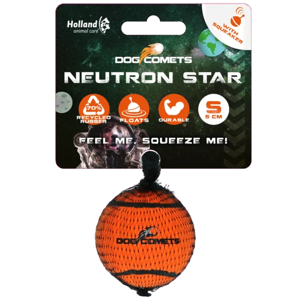 Hundetennisball mit Quietscher S, Ø 5 cm, Orange – Dog Comets Neutron Star