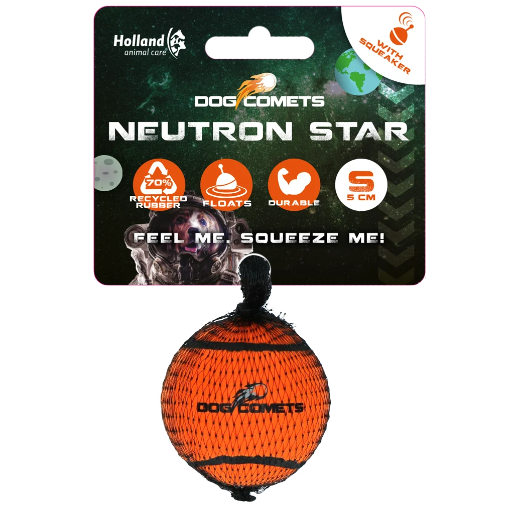 COME081BS.png Hundetennisball mit Quietscher S, Ø 5 cm, Orange – Dog Comets Neutron Star – Bild 1