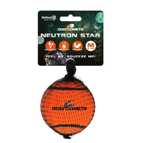 Hundetennisball mit Quietsche M, Ø 6 cm, Orange – Dog Comets Neutron Star