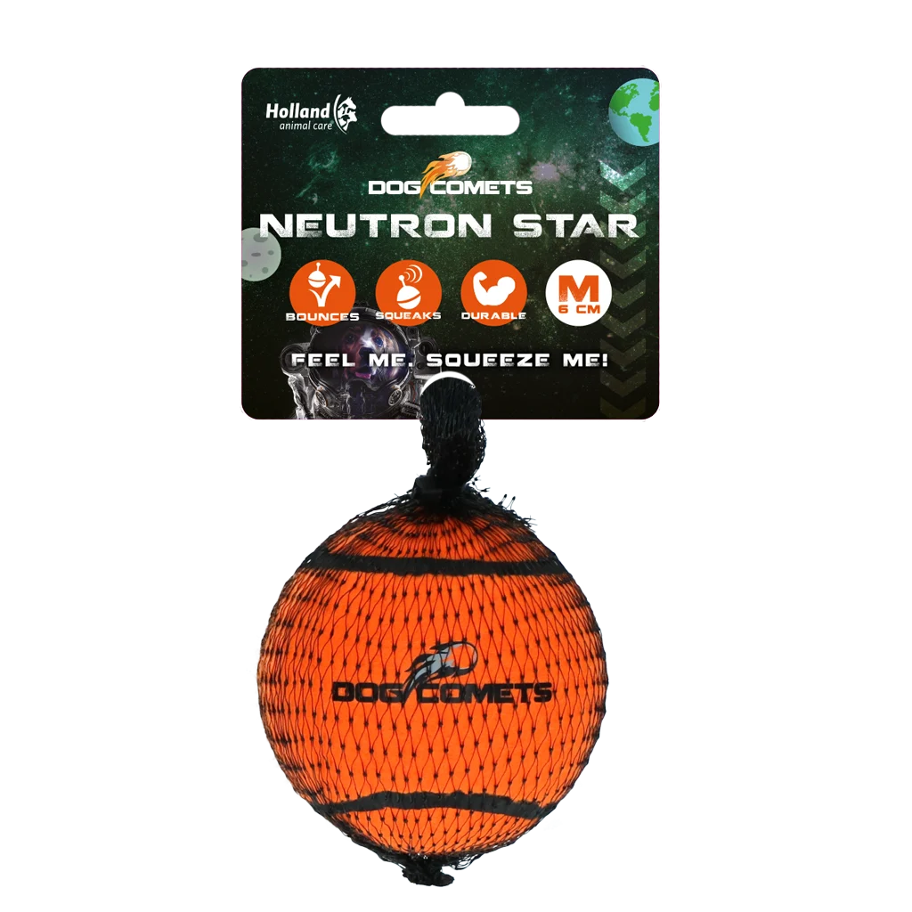 COME081C.png Hundetennisball mit Quietsche M, Ø 6 cm, Orange – Dog Comets Neutron Star – Bild 1
