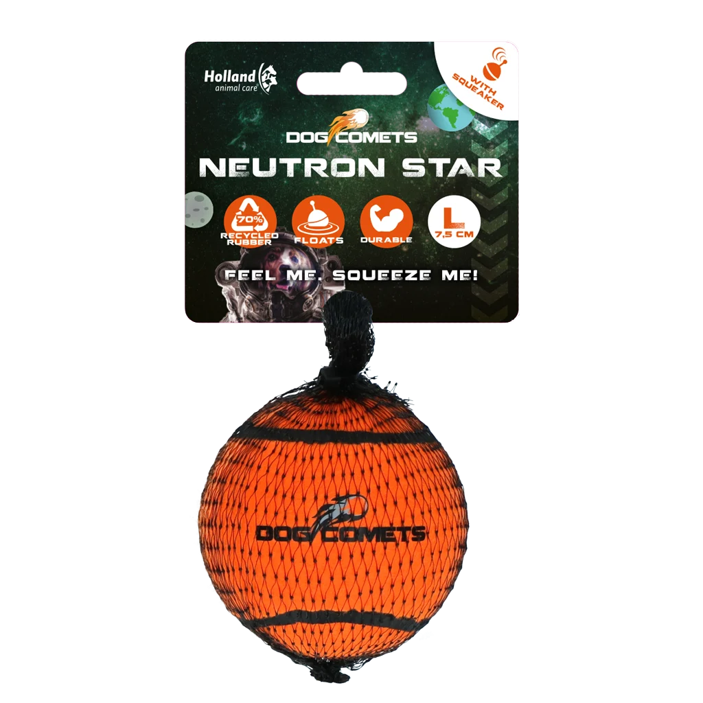 Tennisball mit Quietsche und Gummirand, Orange L, 7,5 cm – Dog Comets Neutron Star – Bild 1