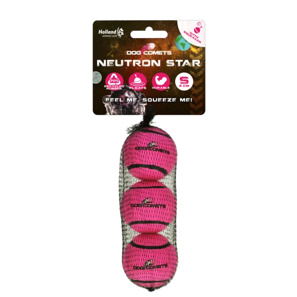 Hundetennisball mit Quietscher S, Ø 5 cm, Rosa, 3 Stück – Dog Comets Neutron Star